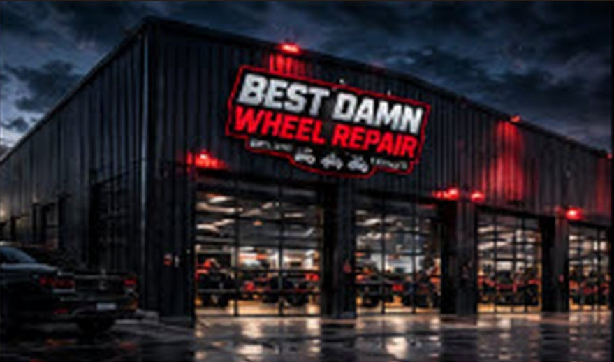 Best Damn Wheel Repairs shop exterior at night